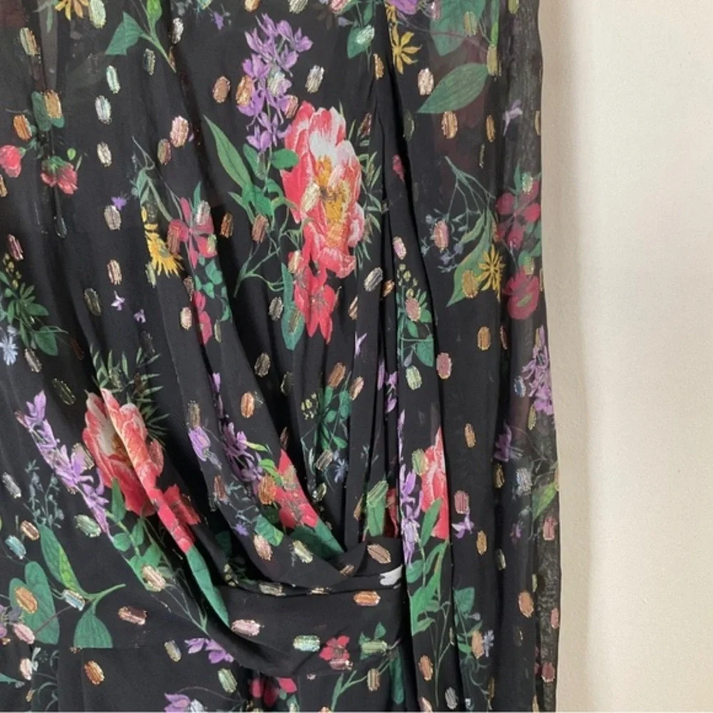 AMUR Sabine Drape Dress | Front Slit | Black | Floral | Sheer | Size 10 - Picture 13 of 16